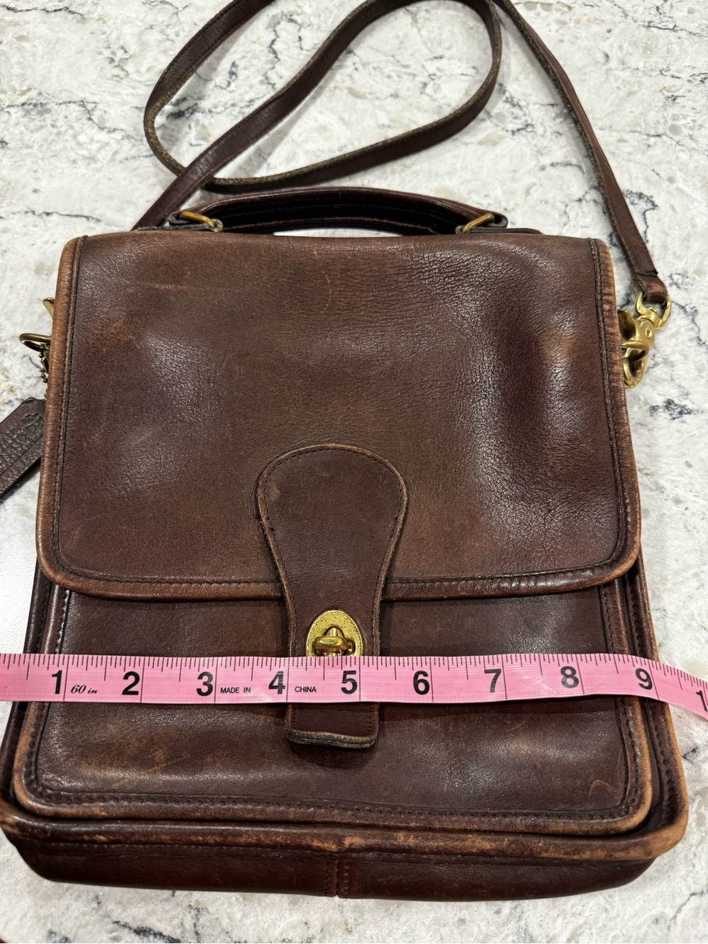 Early Vintage Coach Station Bag Crossbody Leather In Brown READ Flaws - Picture 6 of 13